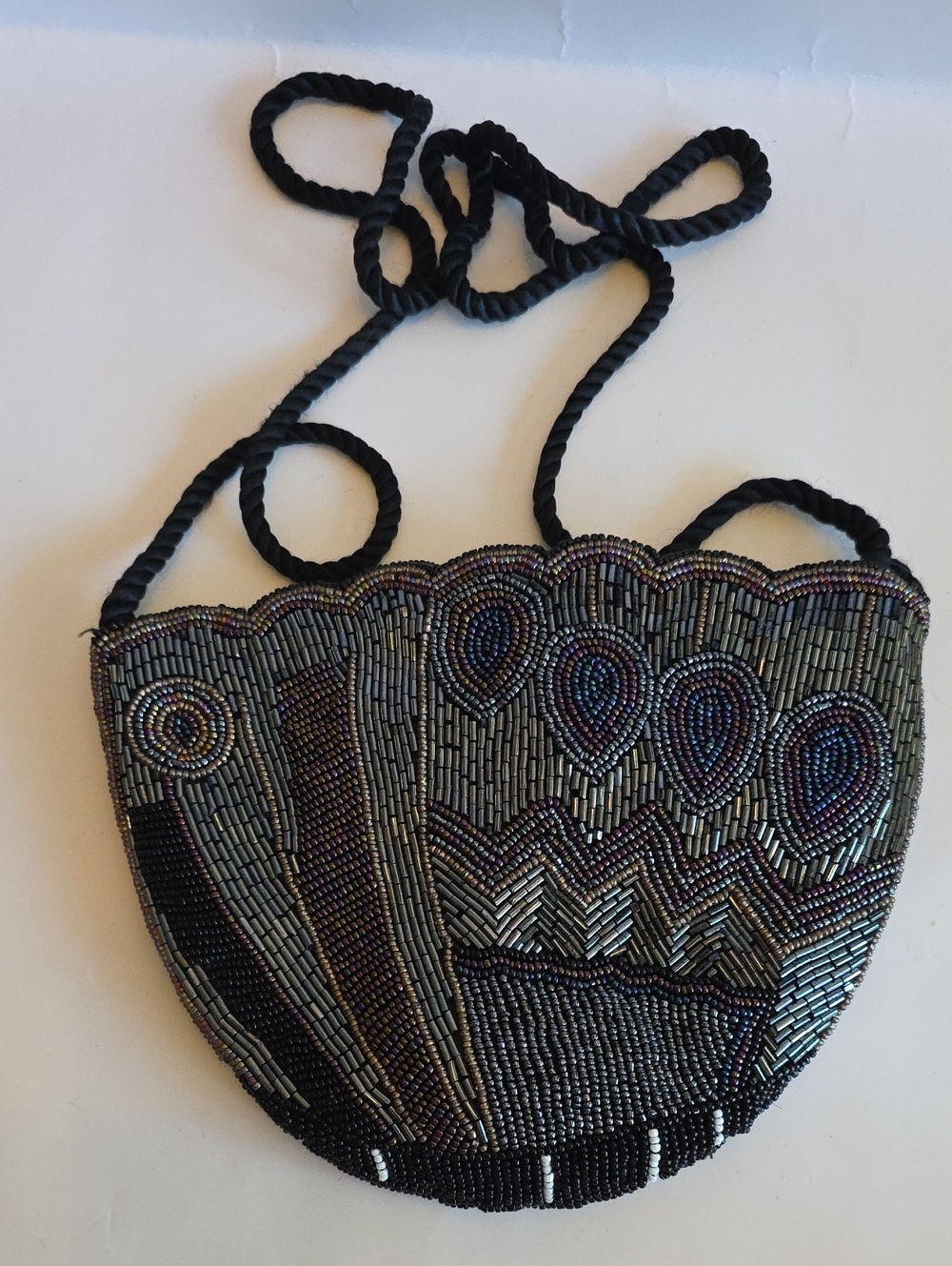 VTG 90's Iridescent Beaded Evening Formal Cord Strap Shoulder Crossbody Bag